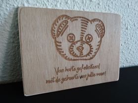 Gegraveerde houten ansichtkaart "Geboorte zoon" | Dubbelzijdig gegraveerd | Diverse varianten!