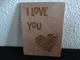 Gegraveerde houten ansichtkaart "I love you" | Dubbelzijdig gegraveerd | Diverse varianten!
