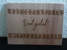 Gegraveerde houten ansichtkaart "Veel geluk" | Dubbelzijdig gegraveerd | Diverse varianten!