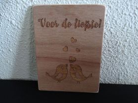 Gegraveerde houten ansichtkaart "Voor de liefste" | Dubbelzijdig gegraveerd | Diverse varianten!